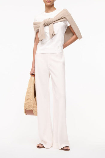 Ivory wide-leg pants with high waist and relaxed straight fit