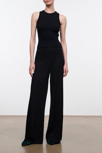 Black wide-leg stroll pants with high waist, full length
