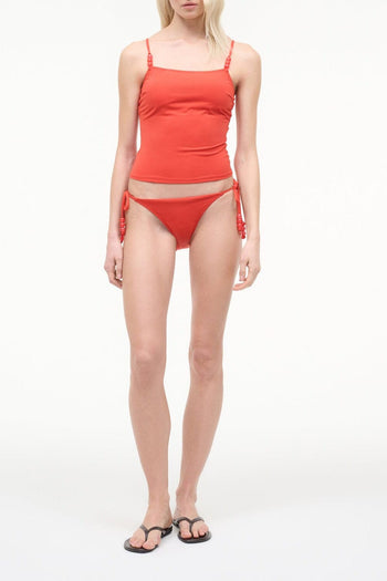 Cleo tankini top in flame red, spaghetti straps and ruched bust