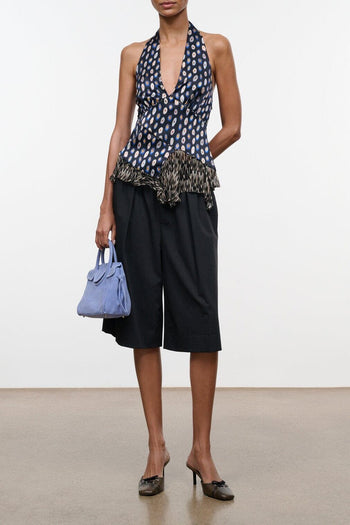 Dark smoke knee-length shorts with relaxed fit and cuffed hem
