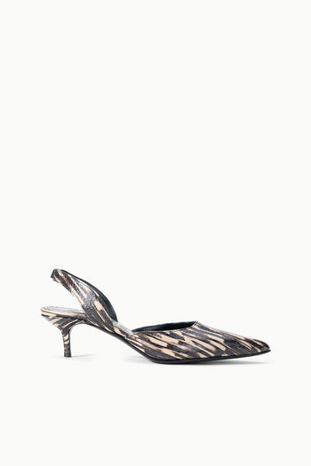 Slingback pointed-toe heels in black and beige quill-pattern leather