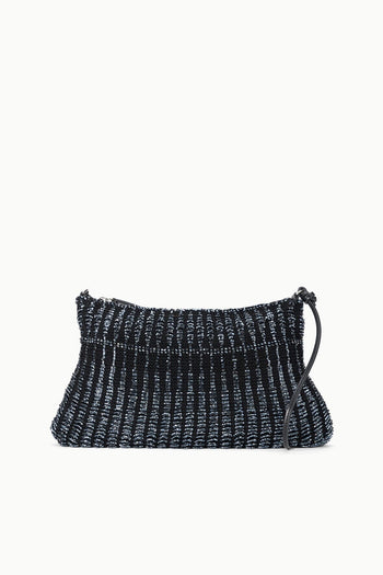 Asta shoulder bag in dark sapphire knit with drawstring top and braided shoulder strap