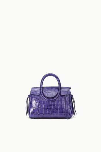 Mini carryall handbag in deep purple croc-embossed leather, with top handles