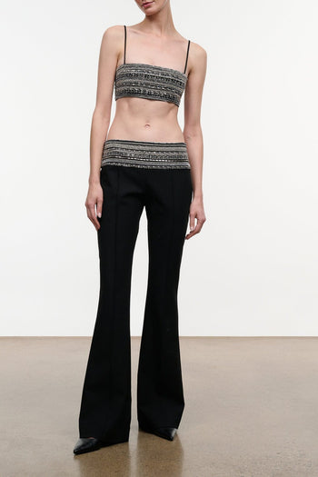 Black wide-leg trousers with flared hems