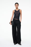 Black high-rise wide-leg trousers with straight wide legs and side pockets