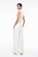 Pierre ivory wide-leg trousers in a straight drape, side view
