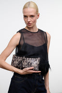 Porcupine quill clutch bag, beaded texture, black fringe trim