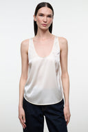 Ivory silk tank top with scoop neckline and thin straps (front view)