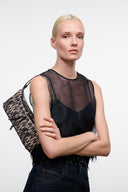 Porcupine quill clutch bag, beaded texture and black fringe detail