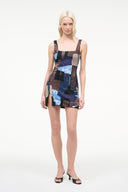 LE SABLE sleeveless mini dress, multicolor geometric patchwork with square neckline