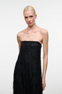 Black strapless maxi dress with allover sequins and beaded texture