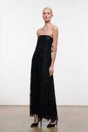 Black strapless sequin maxi dress with straight bandeau neckline