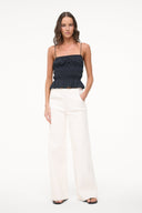 Black smocked peplum cami top with straight elastic neckline