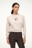 Stone crewneck sweatshirt with dog face graphic on front
