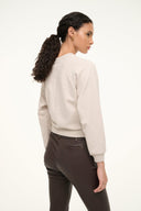 Stone crewneck sweatshirt back view with ribbed cuffs and hem