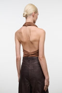 MONAY sleeveless bodysuit, back view with draped halter neck