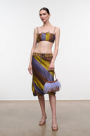WINSLOW woven shoulder bag with lavender fringe and braided brown strap