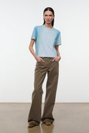 Light blue crewneck short-sleeve tee, front view, relaxed silhouette