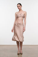 Sandrose satin silk midi skirt with elastic drawstring waist and swishy drape