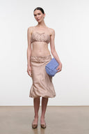 Sandrose silk midi skirt with ruched elastic waist and flowing A-line shape