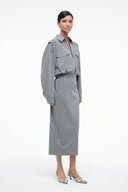 Grey midi shirt dress with flap chest pockets and gathered waist