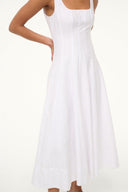 White sleeveless midi dress bodice with textured embroidery panels