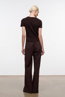 Women's wide-leg pants, dark brown, back view with high-rise waistband and long legs