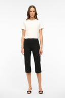 Black cropped straight-leg pants with mid-calf hem
