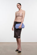 Sandrose silk bandeau top with spaghetti straps and gathered ruffle bodice
