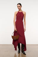 Tabac suede shoulder bag with curved shape and ring clasp