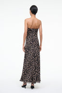 Tortoise silk maxi dress, strapless backless with animal print