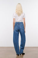 JACKSON vintage wash barrel jeans from back with belt loops and wide legs