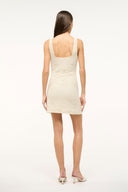 LE SABLE ivory sleeveless shift dress, square back neckline, floral textured fabric