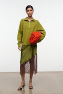 HUDSON cashmere sweater with half-zip placket, pear green pullover style and long sleeves