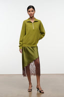 HUDSON cashmere sweater, pear green half-zip top with relaxed fit and long sleeves