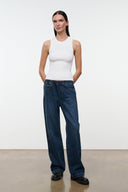 NOAH Heritage jeans dark indigo denim, high-rise wide leg, front view