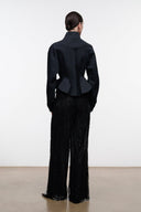 Black sequin wide-leg pants, back view with relaxed waistband