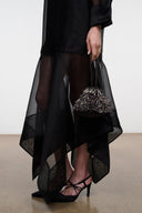 Black multi beaded pom-pom crossbody bag with chain handles