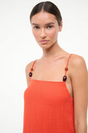 Orange-red spaghetti strap cover-up dress with beaded strap accents