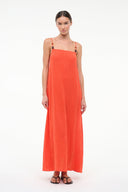 Orange-red sleeveless maxi cover-up dress with thin adjustable straps