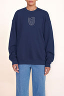 Navy oversized sweatshirt with embroidered animal head graphic on chest