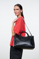 MAUDE black satchel handbag with top handles, side view