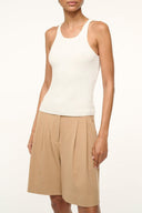 White sleeveless tank top with round neckline