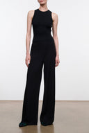 Black wide-leg stroll pants with high waist, full length
