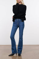Stone blue stretch flare jeans with five-pocket design