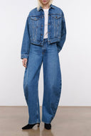 Vintage wash denim jacket with button front and chest pockets