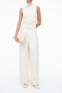 Ivory wide-leg high-waist trousers, full length