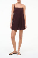 Dark chocolate mini coverup dress with spaghetti straps and loose A-line fit