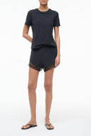 VON SILK black silk shorts with lace trim