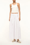 White tiered maxi skirt with elastic waist